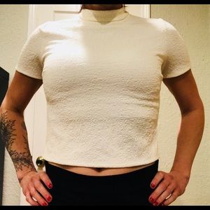 Rose-Patterned Ribbed Cropped Top
